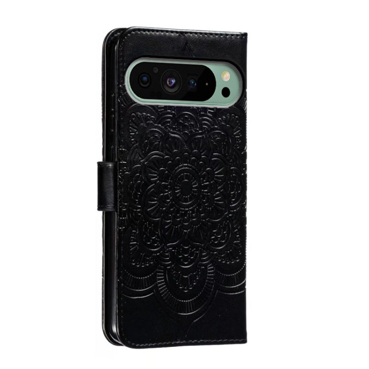 For Google Pixel 9 Sun Mandala Embossing Pattern Phone Leather Case(Black) - Google Cases by buy2fix | Online Shopping UK | buy2fix