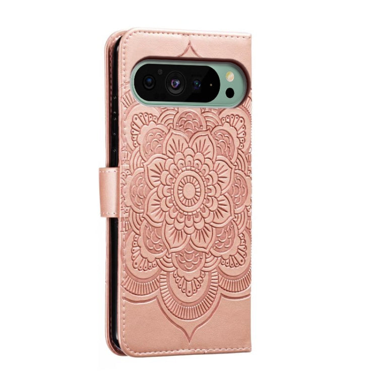 For Google Pixel 9 Sun Mandala Embossing Pattern Phone Leather Case(Rose Gold) - Google Cases by buy2fix | Online Shopping UK | buy2fix