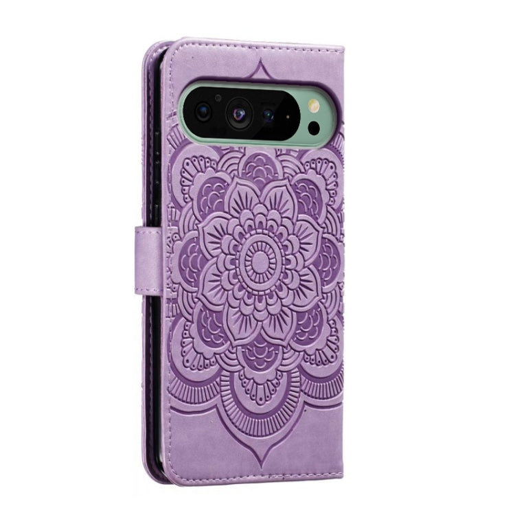 For Google Pixel 9 Sun Mandala Embossing Pattern Phone Leather Case(Purple) - Google Cases by buy2fix | Online Shopping UK | buy2fix