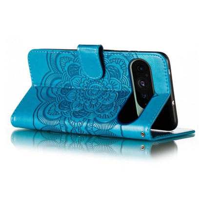 For Google Pixel 9 Sun Mandala Embossing Pattern Phone Leather Case(Blue) - Google Cases by buy2fix | Online Shopping UK | buy2fix