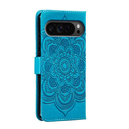 For Google Pixel 9 Pro Sun Mandala Embossing Pattern Phone Leather Case(Blue) - Google Cases by buy2fix | Online Shopping UK | buy2fix