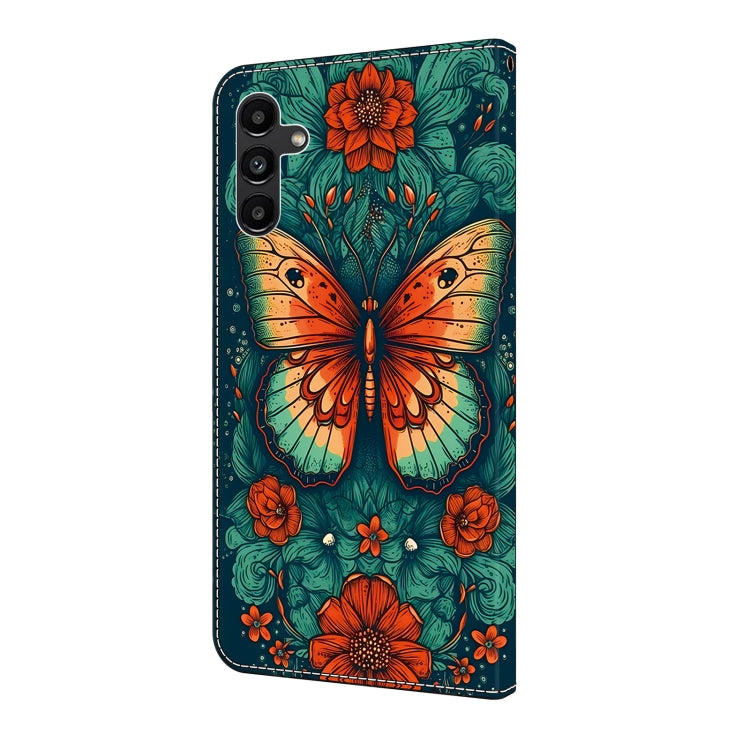 For Samsung Galaxy S22 5G Crystal Painted Leather Phone case(Flower Butterfly) - Galaxy S22 5G Cases by buy2fix | Online Shopping UK | buy2fix