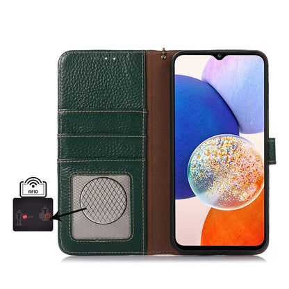 For Google Pixel 9 Pro Genuine Leather Litchi Texture RFID Leather Phone Case(Green) - Google Cases by buy2fix | Online Shopping UK | buy2fix