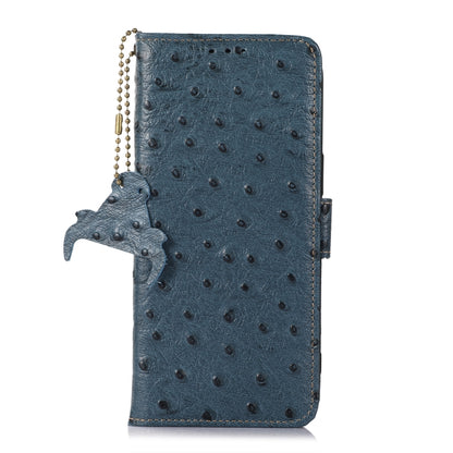 For Google Pixel 9 Pro Ostrich Pattern Genuine Leather RFID Phone Case(Blue) - Google Cases by buy2fix | Online Shopping UK | buy2fix