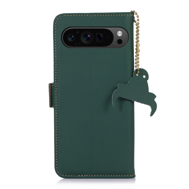 For Google Pixel 9 Pro Genuine Leather Magnetic RFID Leather Phone Case(Green) - Google Cases by buy2fix | Online Shopping UK | buy2fix