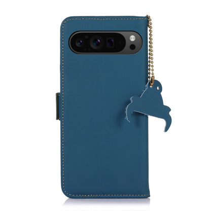 For Google Pixel 9 Pro Genuine Leather Magnetic RFID Leather Phone Case(Blue) - Google Cases by buy2fix | Online Shopping UK | buy2fix