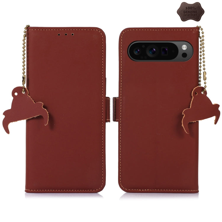 For Google Pixel 9 Genuine Leather Magnetic RFID Leather Phone Case(Coffee) - Google Cases by buy2fix | Online Shopping UK | buy2fix