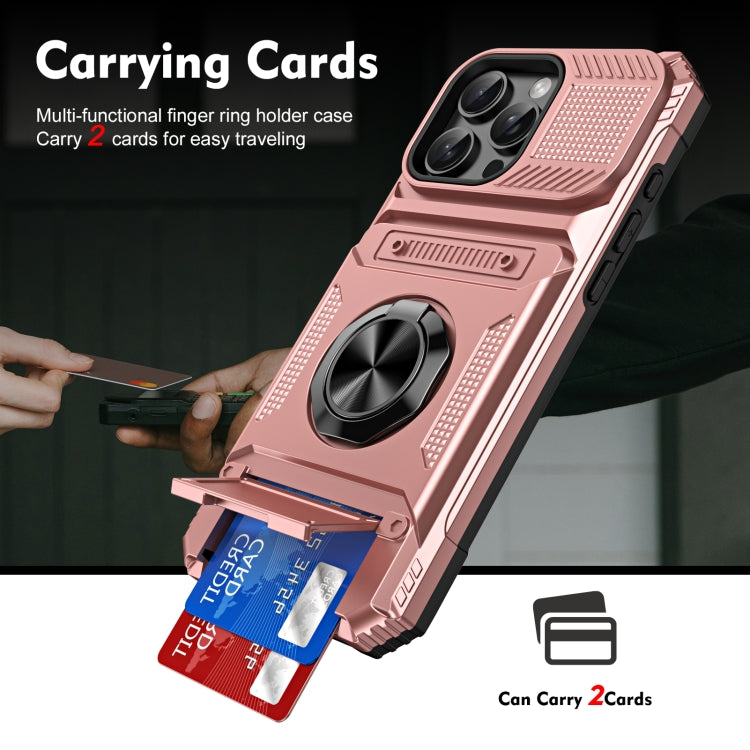 For iPhone 16 Plus TPU+PC Shockproof Card Phone Case with Metal Ring Holder(Rose Gold) - iPhone 16 Plus Cases by buy2fix | Online Shopping UK | buy2fix