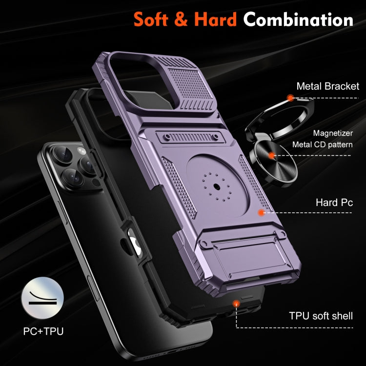 For iPhone 16 Pro Max TPU+PC Shockproof Card Phone Case with Metal Ring Holder(Purple) - iPhone 16 Pro Max Cases by buy2fix | Online Shopping UK | buy2fix