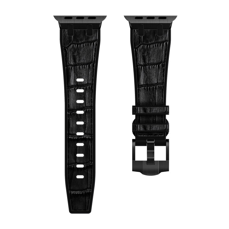 For Apple Watch SE 2023 44mm Crocodile Texture Liquid Silicone Watch Band(Black Black) - Watch Bands by buy2fix | Online Shopping UK | buy2fix