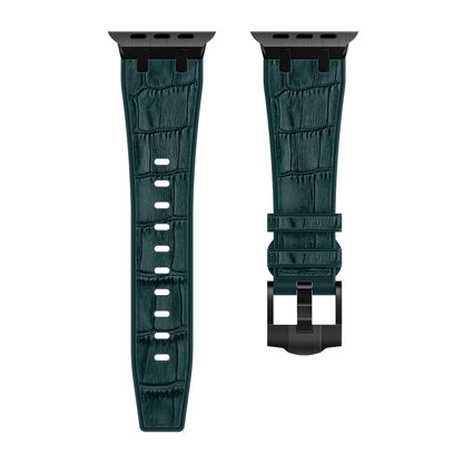 For Apple Watch SE 2023 44mm Crocodile Texture Liquid Silicone Watch Band(Black Deep Green) - Watch Bands by buy2fix | Online Shopping UK | buy2fix