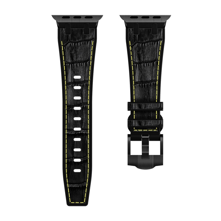 For Apple Watch Series 4 40mm Crocodile Texture Liquid Silicone Watch Band(Black Yellow Black) - Watch Bands by buy2fix | Online Shopping UK | buy2fix