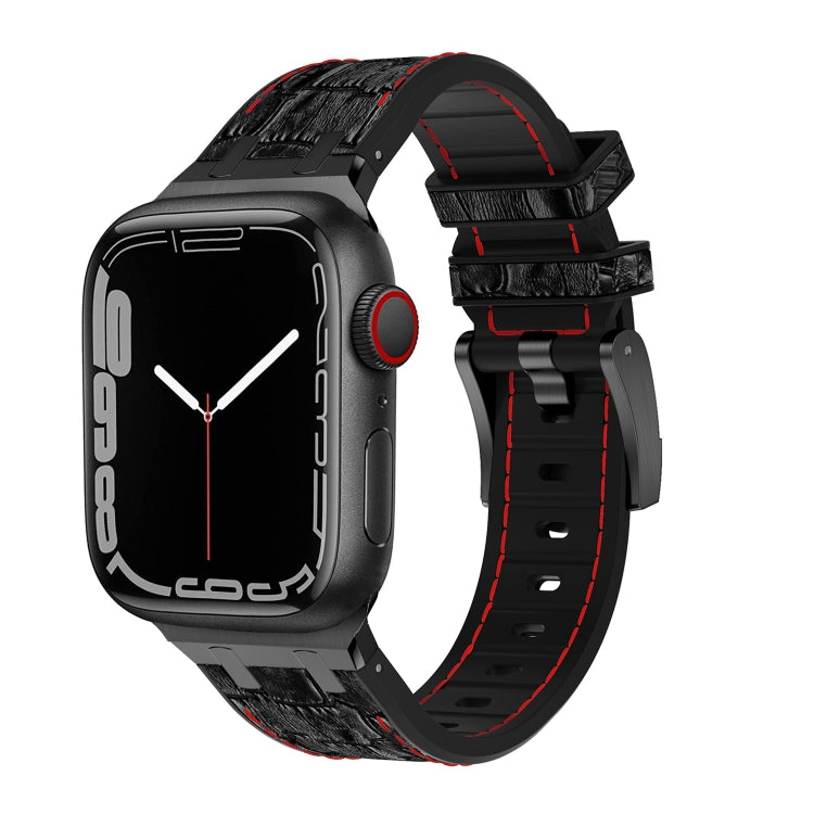 For Apple Watch Series 3 38mm Crocodile Texture Liquid Silicone Watch Band(Black Red Black) - Watch Bands by buy2fix | Online Shopping UK | buy2fix