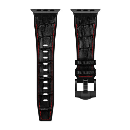 For Apple Watch Series 3 42mm Crocodile Texture Liquid Silicone Watch Band(Black Red Black) - Watch Bands by buy2fix | Online Shopping UK | buy2fix