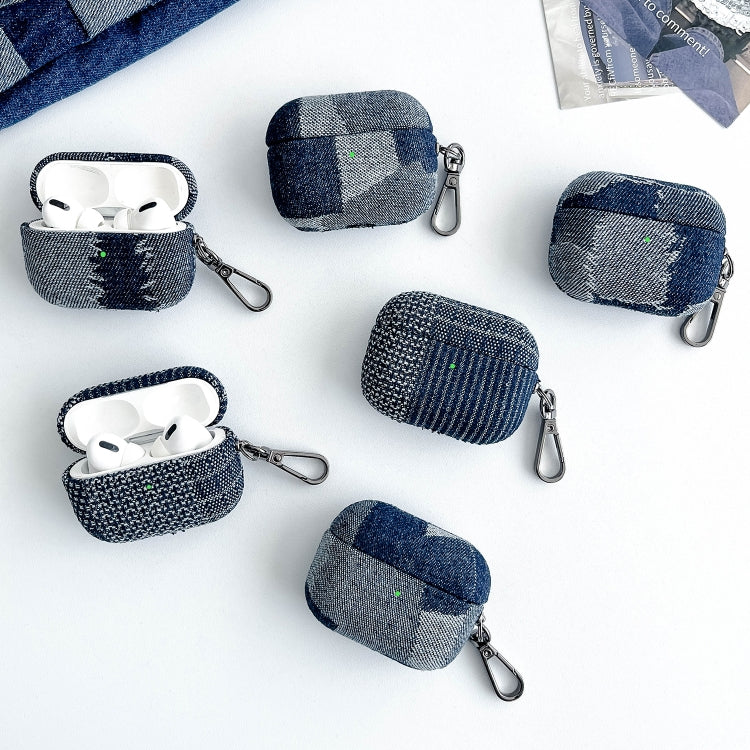 For AirPods Pro Stitching Denim Cloth Bluetooth Earphone Protective Case(Grid) - For AirPods Pro by buy2fix | Online Shopping UK | buy2fix