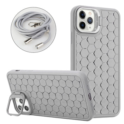 For iPhone 16 Pro Max Honeycomb Radiating Holder TPU Phone Case with Lanyard(Grey) - iPhone 16 Pro Max Cases by buy2fix | Online Shopping UK | buy2fix