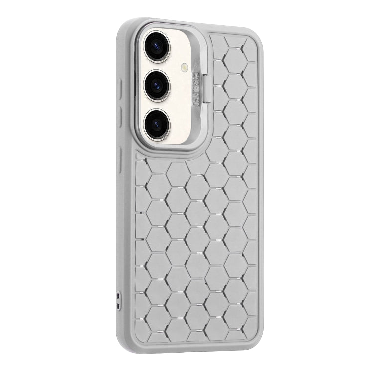 For Samsung Galaxy S23 FE 5G Honeycomb Radiating Lens Holder TPU Phone Case(Grey) - Galaxy S23 FE 5G Cases by buy2fix | Online Shopping UK | buy2fix
