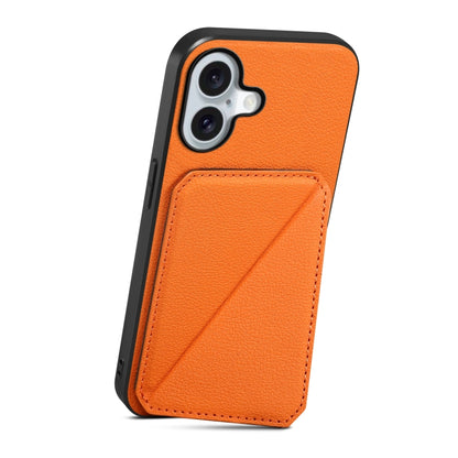 For iPhone 16 D04 Calf Texture Dual Card Slot Holder Phone Case(Orange) - iPhone 16 Cases by buy2fix | Online Shopping UK | buy2fix