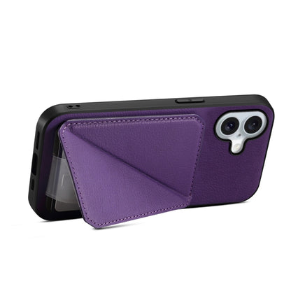 For iPhone 16 D04 Calf Texture Dual Card Slot Holder Phone Case(Purple) - iPhone 16 Cases by buy2fix | Online Shopping UK | buy2fix