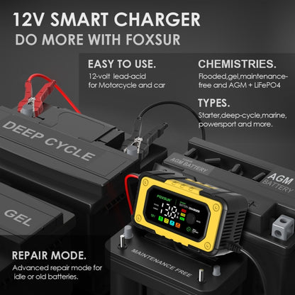 FOXSUR 7A 12V Car / Motorcycle Smart Battery Charger, Plug Type:US Plug(Yellow) - Battery Charger by FOXSUR | Online Shopping UK | buy2fix