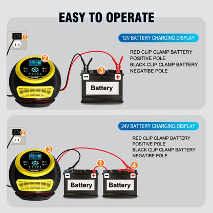 FOXSUR 20A 12V 24V Car / Motorcycle Smart Battery Charger, Plug Type:UK Plug(Yellow) - Battery Charger by FOXSUR | Online Shopping UK | buy2fix