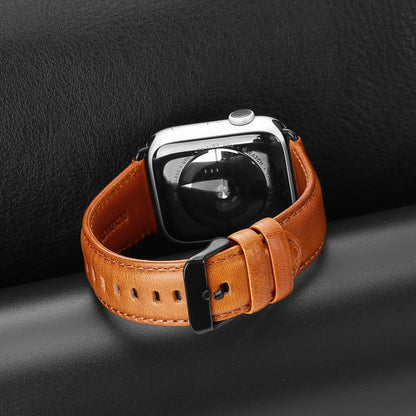 For Apple Watch SE 2023 40mm DUX DUCIS Business Genuine Leather Watch Strap(Khaki) - Watch Bands by DUX DUCIS | Online Shopping UK | buy2fix