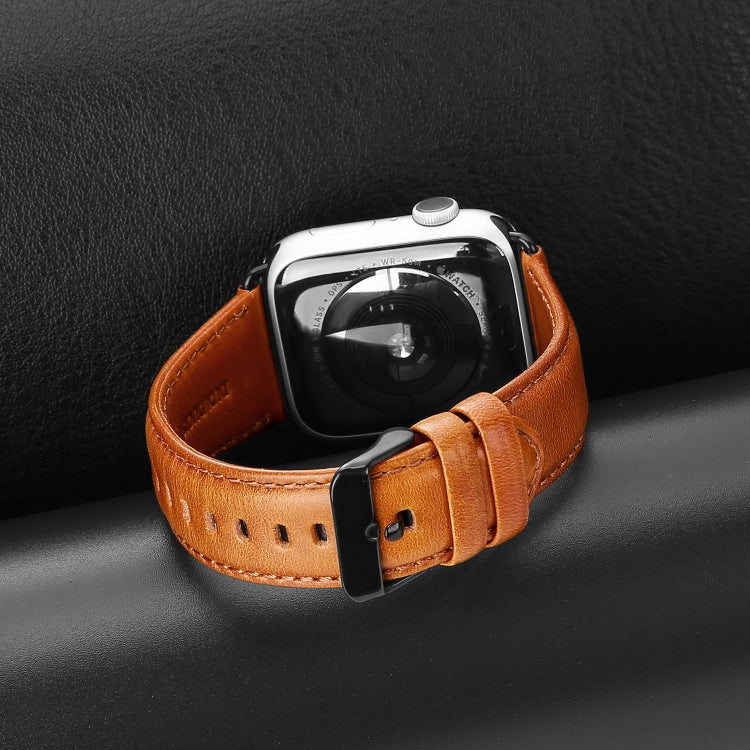 For Apple Watch SE 2022 40mm DUX DUCIS Business Genuine Leather Watch Strap(Khaki) - Watch Bands by DUX DUCIS | Online Shopping UK | buy2fix