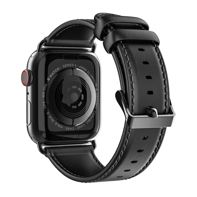 For Apple Watch SE 2022 44mm DUX DUCIS Business Genuine Leather Watch Strap(Black) - Watch Bands by DUX DUCIS | Online Shopping UK | buy2fix