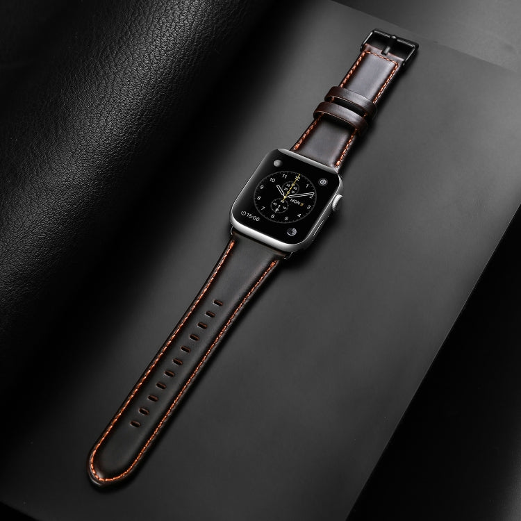 For Apple Watch Series 6 40mm DUX DUCIS Business Genuine Leather Watch Strap(Coffee) - Watch Bands by DUX DUCIS | Online Shopping UK | buy2fix