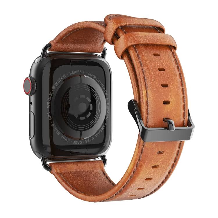 For Apple Watch Series 5 40mm DUX DUCIS Business Genuine Leather Watch Strap(Khaki) - Watch Bands by DUX DUCIS | Online Shopping UK | buy2fix