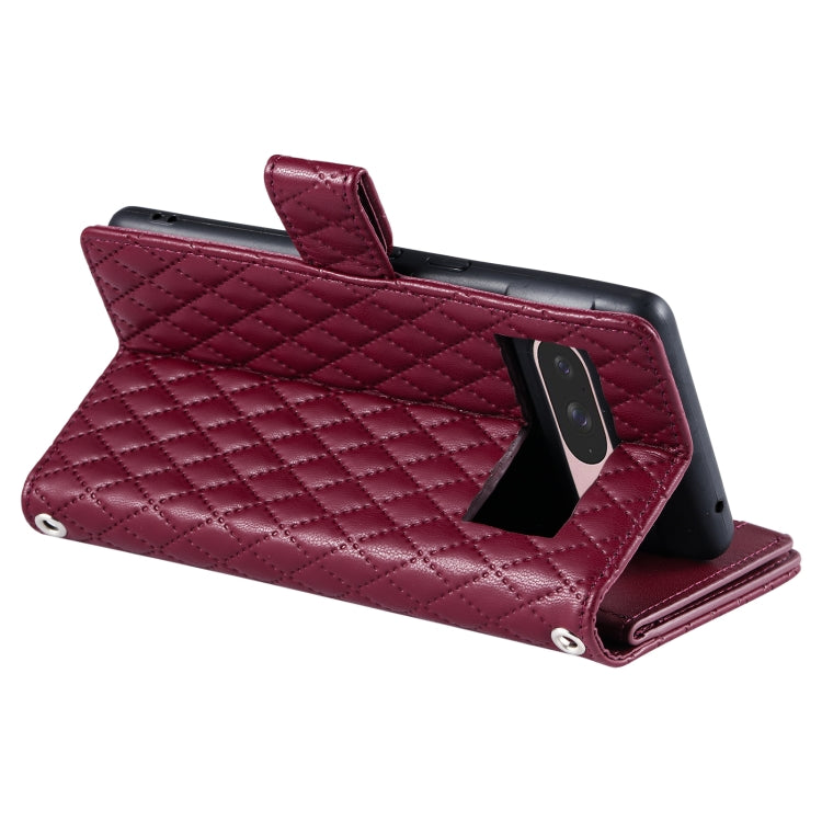 For Google Pixel 9 / 9 Pro Glitter Lattice Zipper Wallet Leather Phone Case(Wine Red) - Google Cases by buy2fix | Online Shopping UK | buy2fix