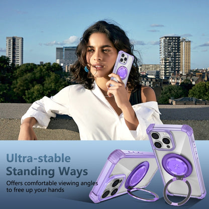 For iPhone 15 Gold Shield CD Pattern MagSafe Magnetic Phone Case with Rotating Stand(Transparent Purple) - iPhone 15 Cases by buy2fix | Online Shopping UK | buy2fix