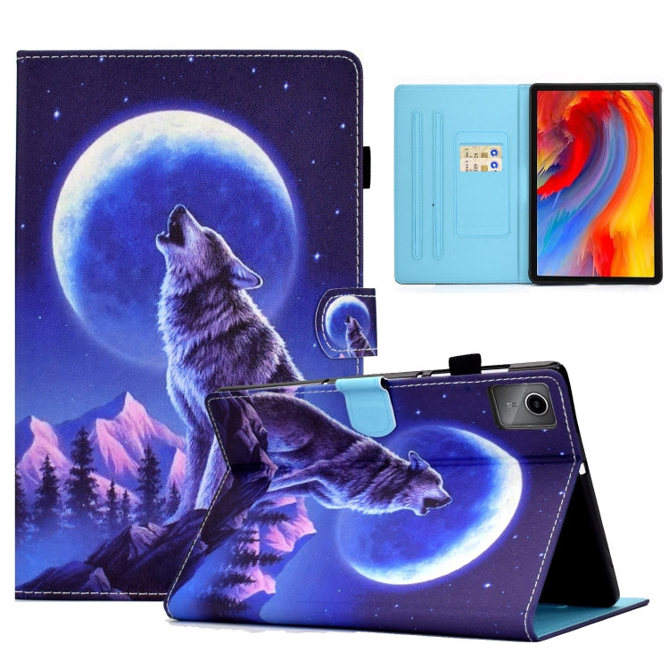 For Lenovo Tab M11 / Xiaoxin Pad 11 2024 Colored Drawing Sewing Pen Slot Leather Tablet Case(Night Wolf) - Lenovo by buy2fix | Online Shopping UK | buy2fix