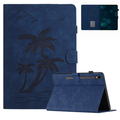 For Samsung Galaxy Tab S9 X710/X716B/X718U Coconut Tree Embossed Smart Leather Tablet Case(Blue) - Galaxy Tab S9 Cases by buy2fix | Online Shopping UK | buy2fix