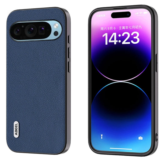 For Google Pixel 9 ABEEL Genuine Leather + PC Litchi Texture Phone Case(Blue) - Google Cases by buy2fix | Online Shopping UK | buy2fix