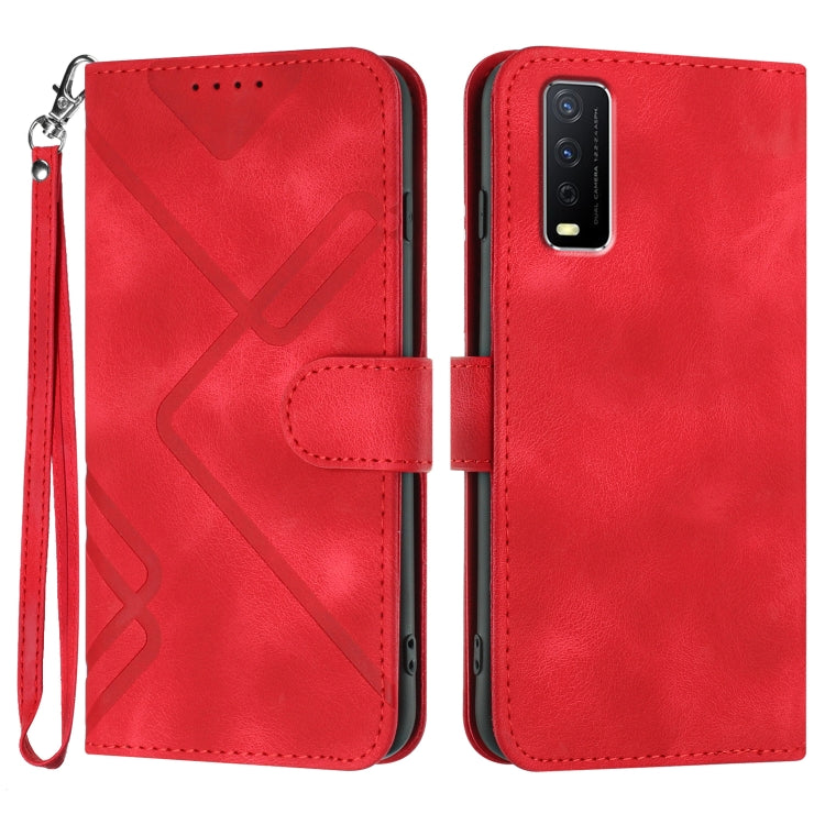 For vivo Y20a/Y20g/Y12a Line Pattern Skin Feel Leather Phone Case(Red) - vivo Cases by buy2fix | Online Shopping UK | buy2fix
