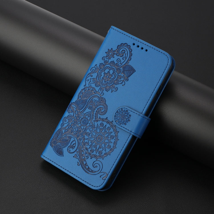 For Sharp Aquos sense8/SHG11/SH-54D Datura Flower Embossed Flip Leather Phone Case(Blue) - More Brand by buy2fix | Online Shopping UK | buy2fix