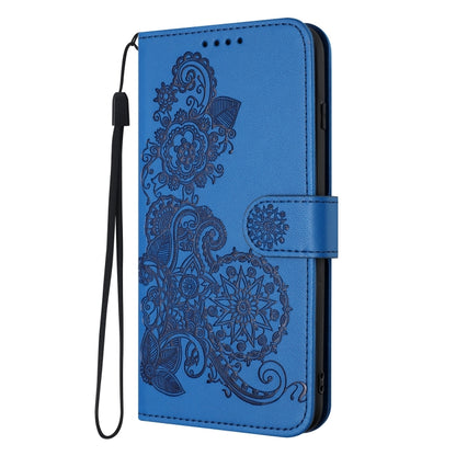 For Sharp Aquos sense8/SHG11/SH-54D Datura Flower Embossed Flip Leather Phone Case(Blue) - More Brand by buy2fix | Online Shopping UK | buy2fix