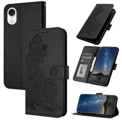 For iPhone SE 2024 Datura Flower Embossed Flip Leather Phone Case(Black) - More iPhone Cases by buy2fix | Online Shopping UK | buy2fix