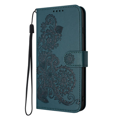 For iPhone SE 2024 Datura Flower Embossed Flip Leather Phone Case(Dark Green) - More iPhone Cases by buy2fix | Online Shopping UK | buy2fix