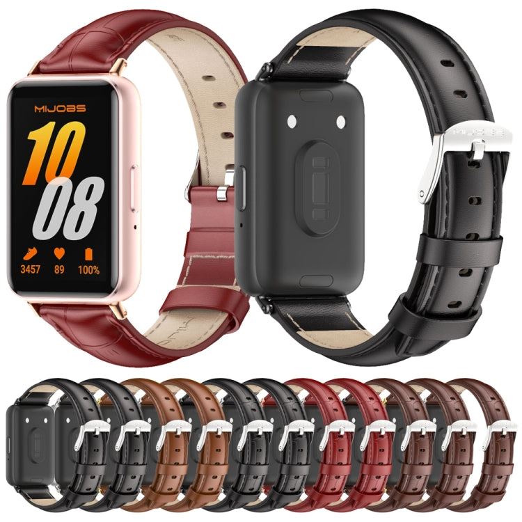 For Samsung Galaxy Fit 3 Mijobs Dual-sided Genuine Leather Watch Band(Bamboo Red Silver) - Watch Bands by MIJOBS | Online Shopping UK | buy2fix