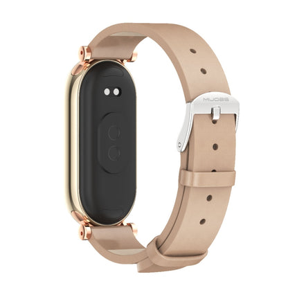 For Xiaomi Mi Band 8 / 9 / 9 NFC Mijobs GT4 First Layer Cowhide Watch Band(Apricot Rose Gold) - Watch Bands by MIJOBS | Online Shopping UK | buy2fix