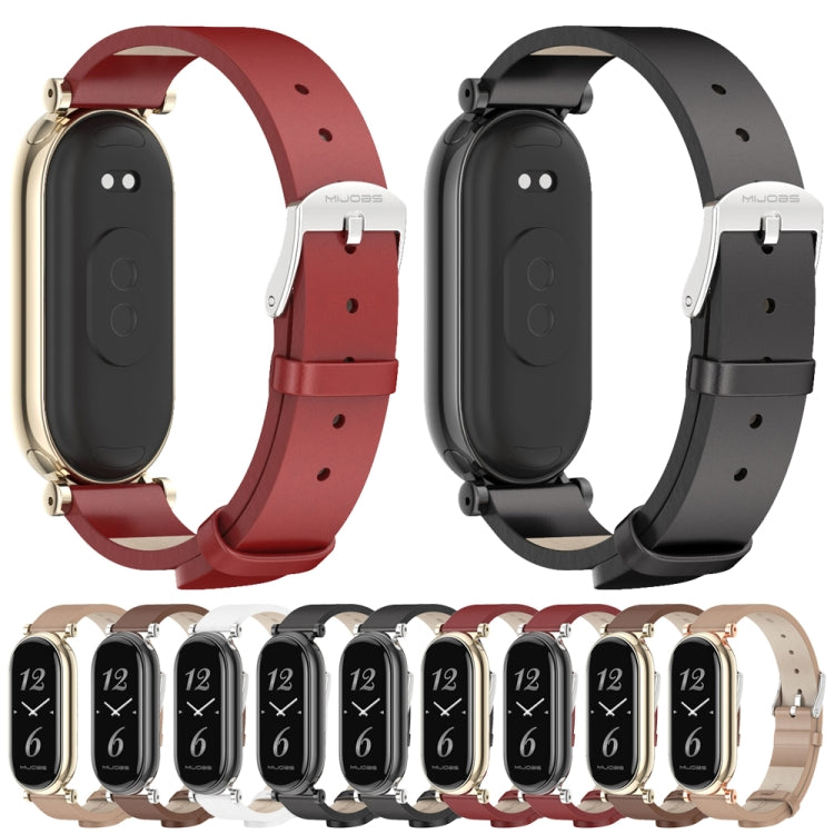 For Xiaomi Mi Band 8 / 9 / 9 NFC Mijobs GT4 First Layer Cowhide Watch Band(Brown Silver) - Watch Bands by MIJOBS | Online Shopping UK | buy2fix