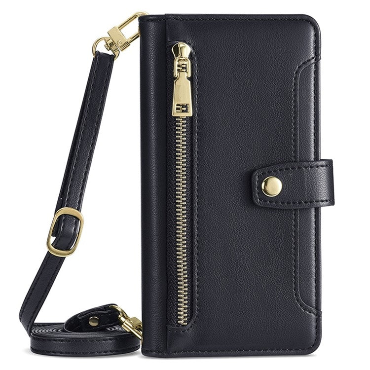 For Motorola Edge 5G 2024 Sheep Texture Cross-body Zipper Wallet Leather Phone Case(Black) - Motorola Cases by buy2fix | Online Shopping UK | buy2fix