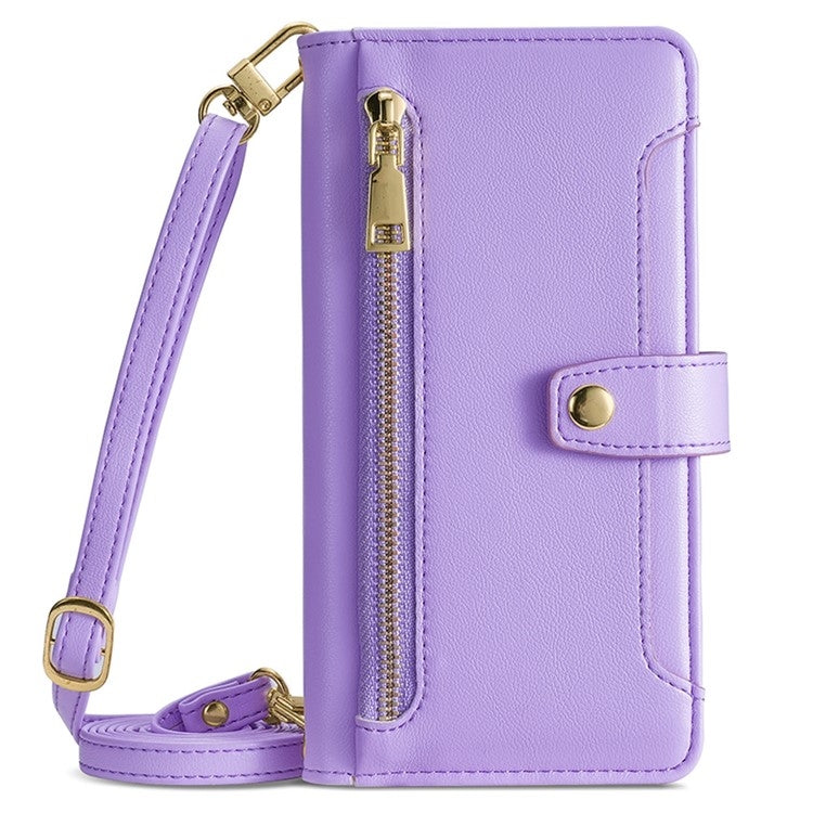 For Motorola Edge 5G 2024 Sheep Texture Cross-body Zipper Wallet Leather Phone Case(Purple) - Motorola Cases by buy2fix | Online Shopping UK | buy2fix