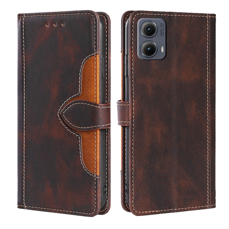 For Motorola Edge 5G 2024 Skin Feel Magnetic Buckle Leather Phone Case(Brown) - Motorola Cases by buy2fix | Online Shopping UK | buy2fix