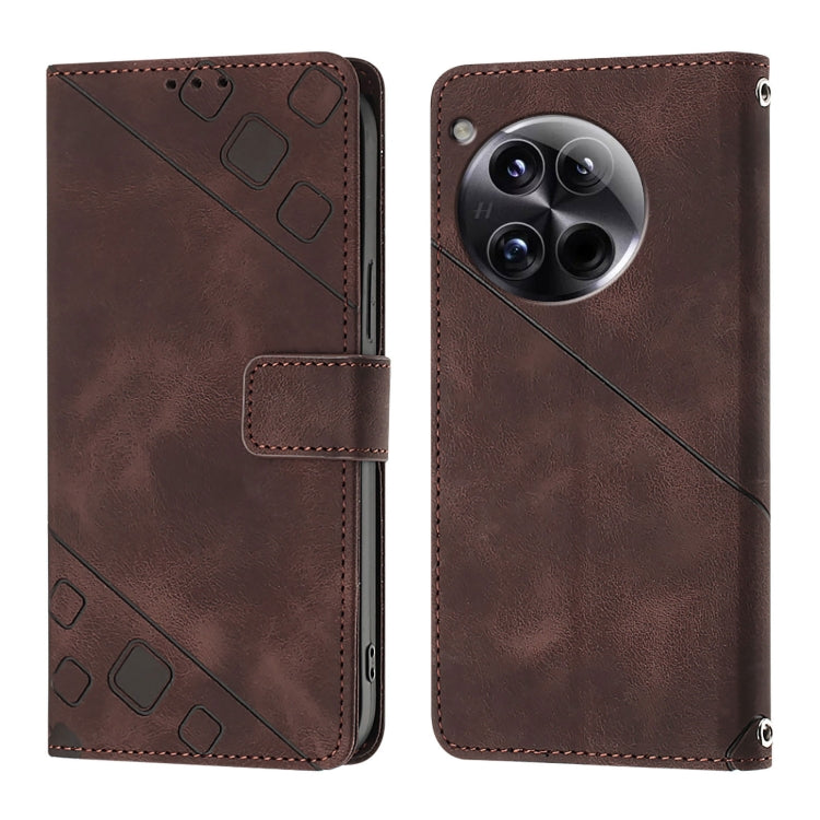 For OnePlus 12 5G Global Skin-feel Embossed Leather Phone Case(Brown) - OnePlus Cases by buy2fix | Online Shopping UK | buy2fix