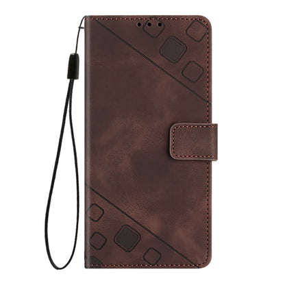 For OnePlus 12 5G Global Skin-feel Embossed Leather Phone Case(Brown) - OnePlus Cases by buy2fix | Online Shopping UK | buy2fix