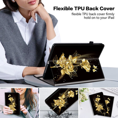 For iPad Air 13 2024 Crystal Texture Painted Leather Smart Tablet Case(Gold Butterfly Rose) - iPad Air 13 2024 Cases by buy2fix | Online Shopping UK | buy2fix