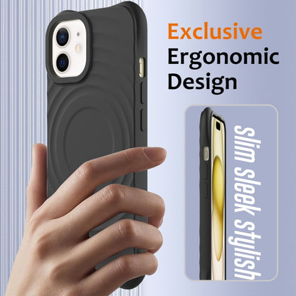 For iPhone 12 Wave Texture MagSafe Magnetic Liquid Silicone Phone Case(Black) - iPhone 12 / 12 Pro Cases by buy2fix | Online Shopping UK | buy2fix